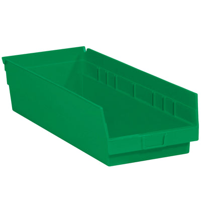 17 7/8" x 6 5/8" x 4" Green Plastic Shelf Bins - Stackable Storage, Case of 20