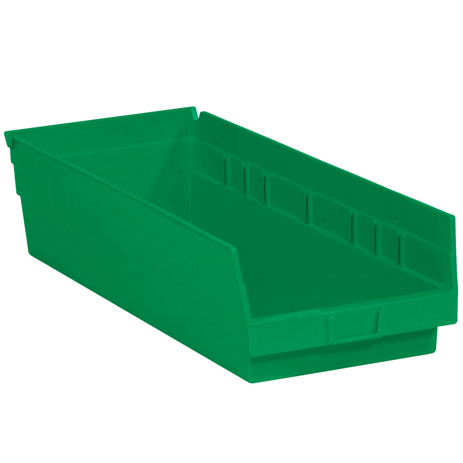 17 7/8" x 6 5/8" x 4" Green Plastic Shelf Bins - Stackable Storage, Case of 20