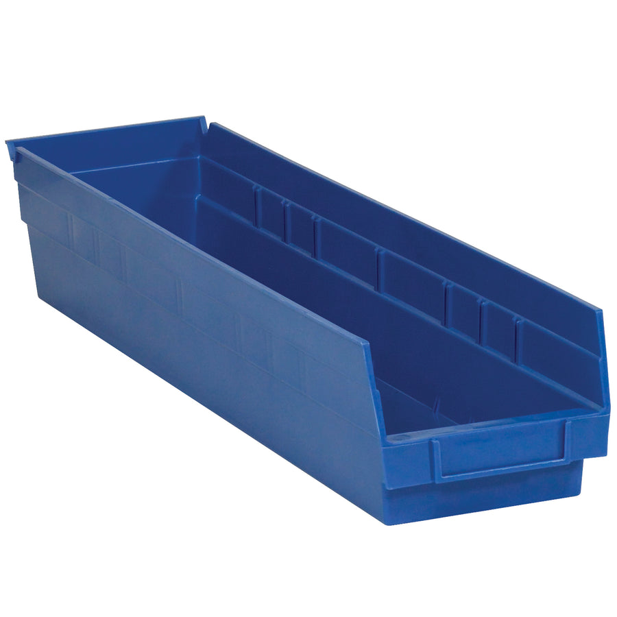 23 5/8" x 4 1/8" x 4" Blue Plastic Shelf Bins - Storage, Case of 16