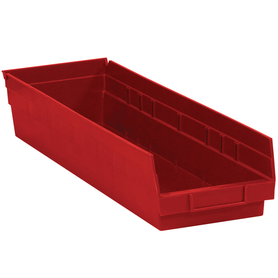23 5/8" x 6 5/8" x 4" Red Plastic Shelf Bin - Case of 8