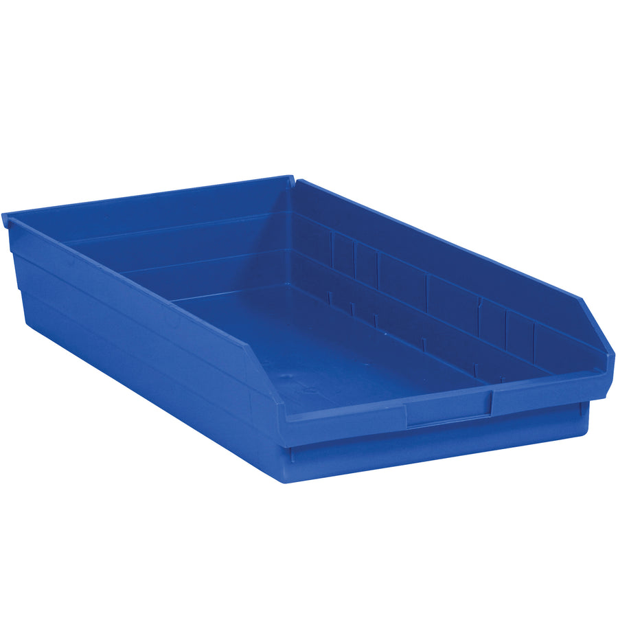 Maximize warehouse efficiency with these 23 5/8" x 11 1/8" x 4" blue plastic shelf bin boxes–engineered for long-lasting durability and easy identification. FDA-compliant polypropylene construction resists grease, oil, and chemicals, while the built-in rear hanglock and slotted label holder streamline picking and inventory control. Sold by the case of 6 bins.