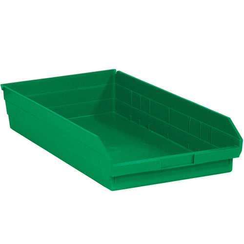 Keep inventory organized and accessible with these durable green plastic shelf bin boxes. Each case includes 6 stackable bins featuring a built-in rear hanglock for easy tilting access and label holder for quick identification. FDA-compliant polypropylene construction resists grease, oil, and most chemicals.
