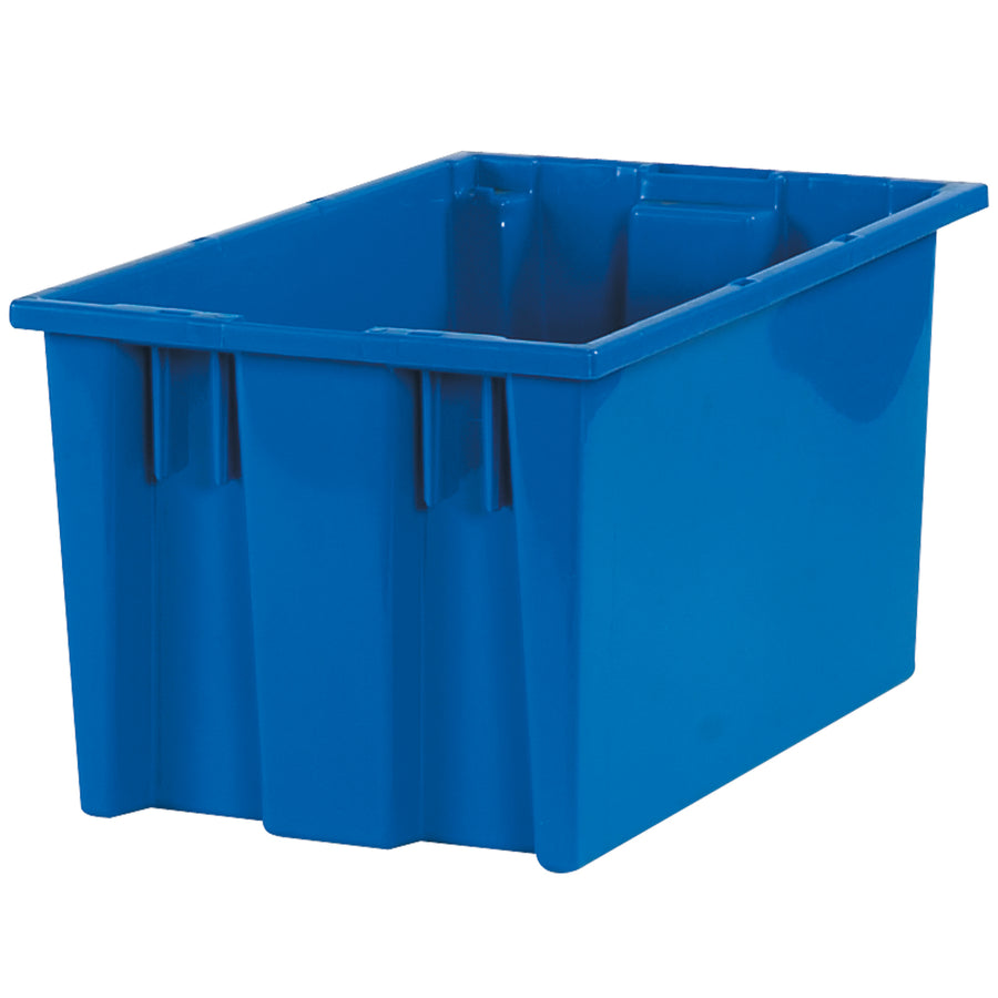 Maximize your warehouse or manufacturing floor with these 16x10x8.875" blue plastic stack and nest containers. Each case includes 6 bins with a textured non-slip bottom for safe stacking and ergonomic handling. Stack with or without lids to cut storage footprint by up to 40% when nested.