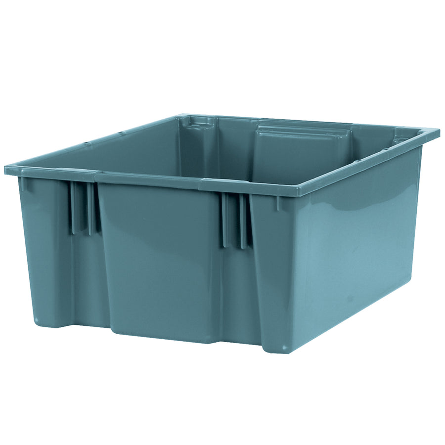 Save up to 40% warehouse floor space with these gray plastic stack and nest containers that collapse flat when empty. Textured non-slip bottom keeps loads secure during stacking, and flexible lid options let you customize your storage setup. Case of 3 containers fits seamlessly into your existing bin system.