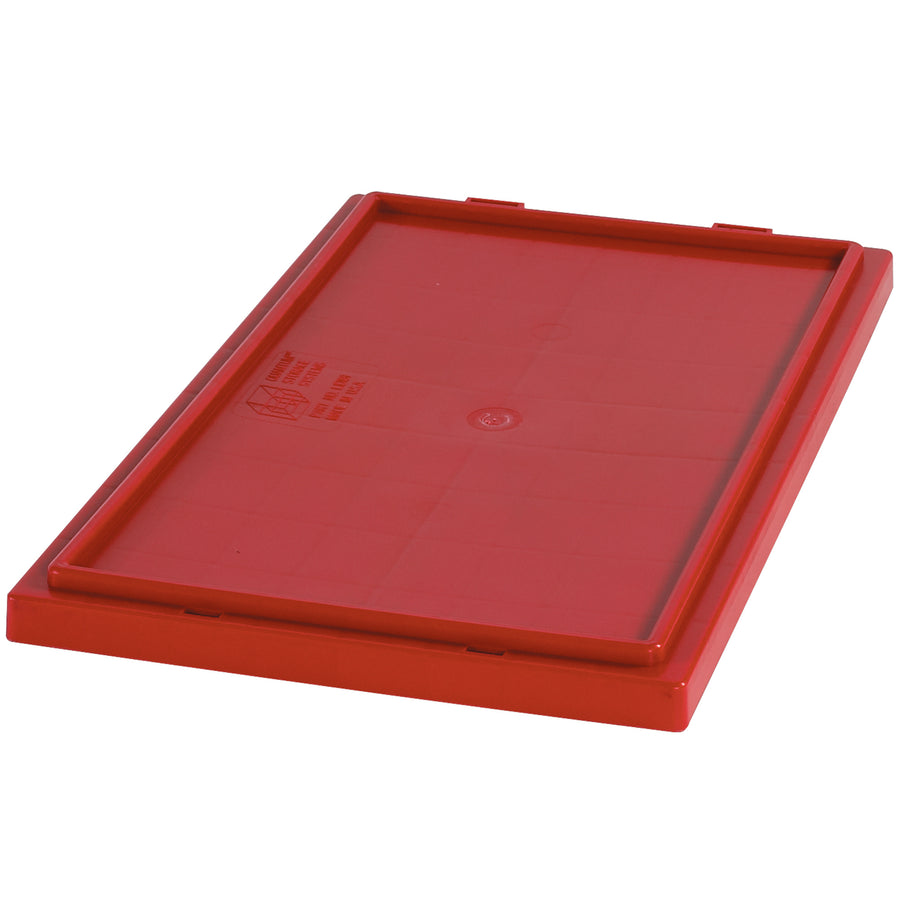 Protect your container contents with these durable red plastic stack and nest lids featuring a snap-tight closure and locking mechanism. Designed specifically for BINS120 containers, they nest efficiently for compact storage and ship-ready security. Pack of 3 lids per case.