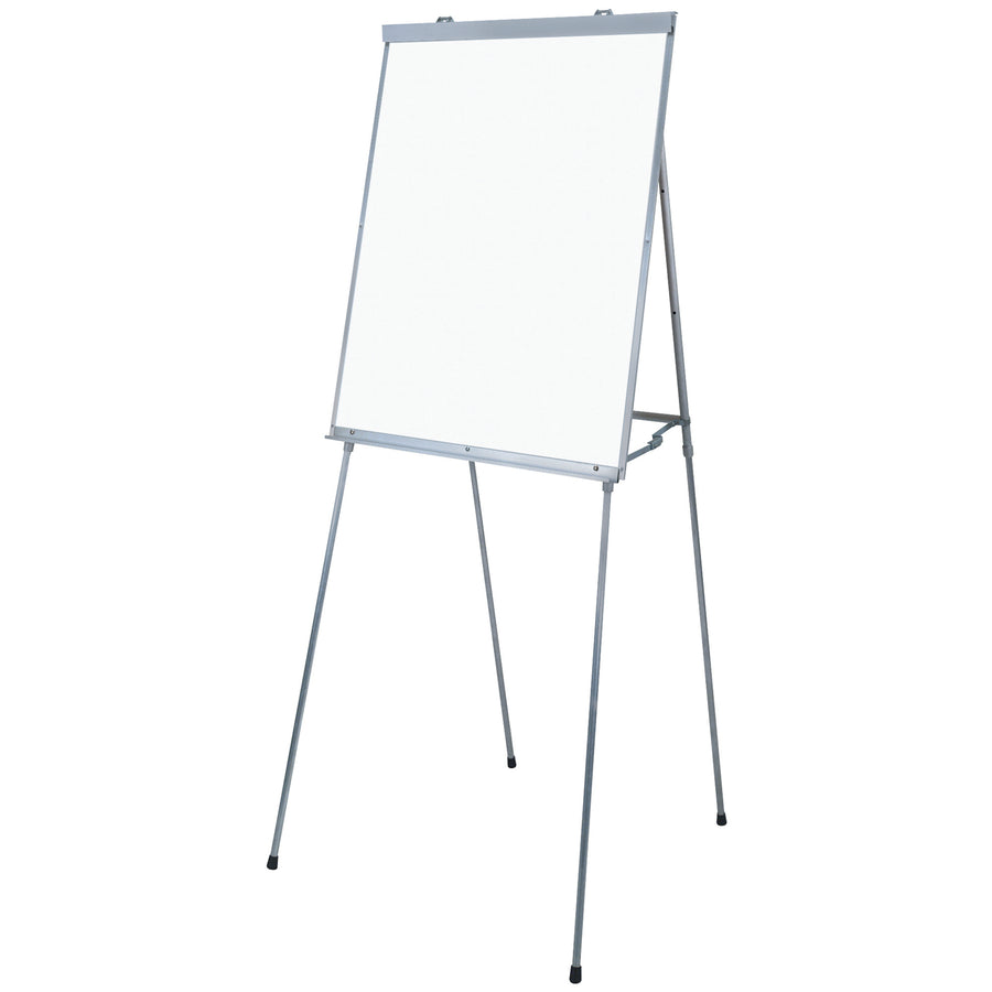 Professional-grade 27x36" magnetic dry erase easel board with four adjustable telescoping legs featuring metal locks and non-skid rubber feet. Melamine surface resists ghosting and staining while the full-length marker tray keeps supplies organized. Adjusts from 12 to 72" height for any workspace configuration.