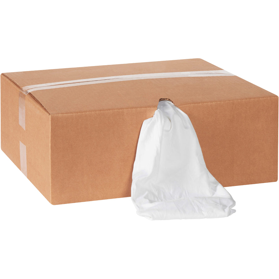 Get superior absorbency and durability with our 10 lb. box of sanitized white T-shirt rags–perfect for industrial cleaning, maintenance, and janitorial operations. Made from a soft cotton/polyester blend, this case of 70 wipers offers exceptional value and convenience with easy dispensing. Reduce waste and cleaning costs while maintaining compliance with reclaimed, pre-sanitized material.