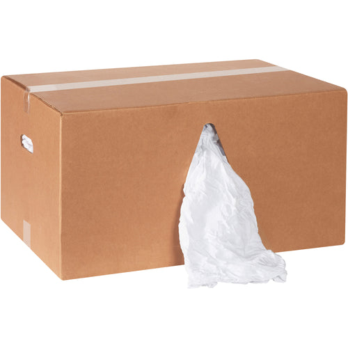 Maximize cleaning efficiency with 220 sanitized white cotton knit rags per 25 lb box. Soft, absorbent, and lint-free with no small pieces or printing‚ideal for industrial maintenance, janitorial services, and manufacturing facilities. Dispense conveniently from our box-in-box design and reduce per-unit costs with bulk ordering.