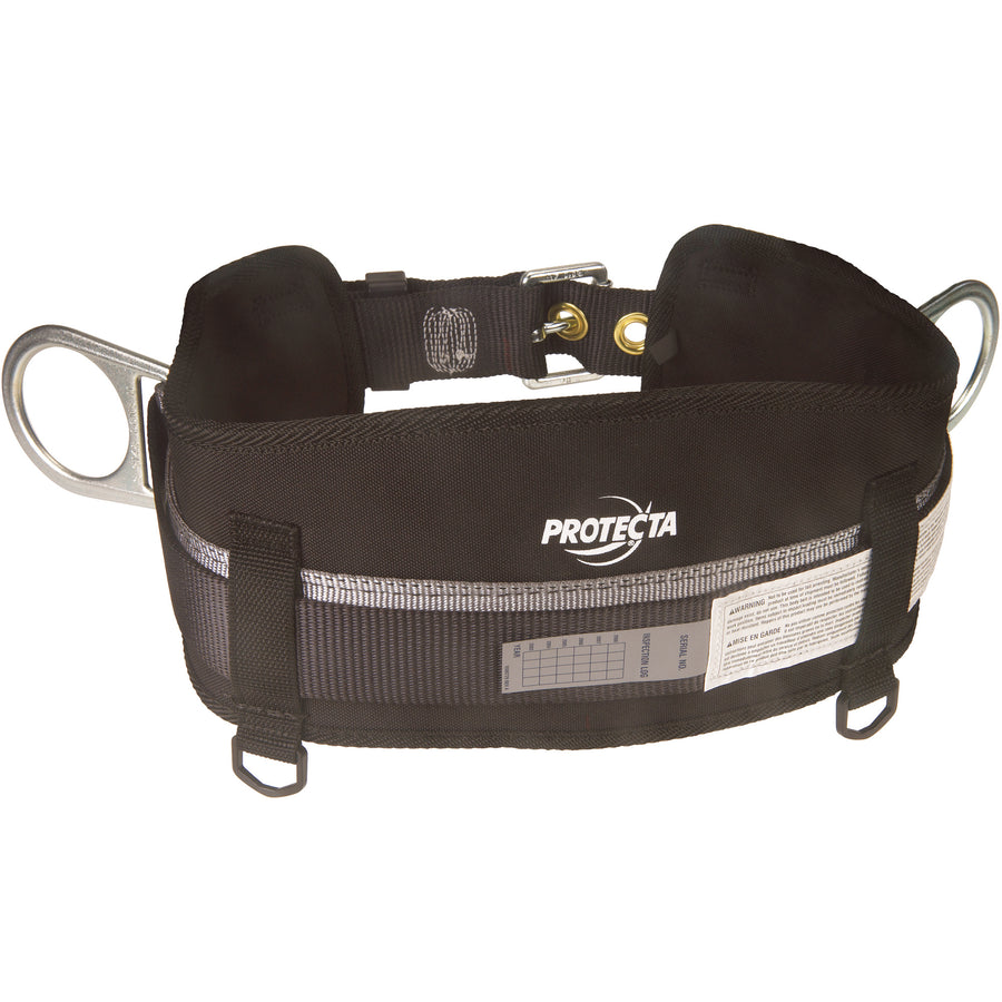 Heavy-duty positioning belt engineered for inspection, construction, and leading-edge restraint applications. Features 6-inch foam-filled nylon pad, zinc-plated steel D-rings, and tongue buckle adjustment with 310 lb weight capacity. Durable polyester construction resists outdoor elements for extended job-site durability.