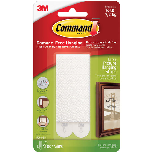 Industrial-strength Command Picture Hanging Strips deliver secure, residue-free wall mounting for facilities and offices. Each large strip measures 3 5/8