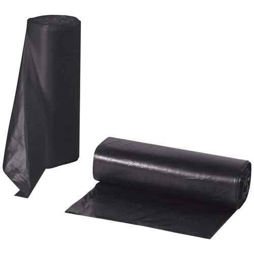 Economical high-density black trash liners designed for office and restroom waste management. 33