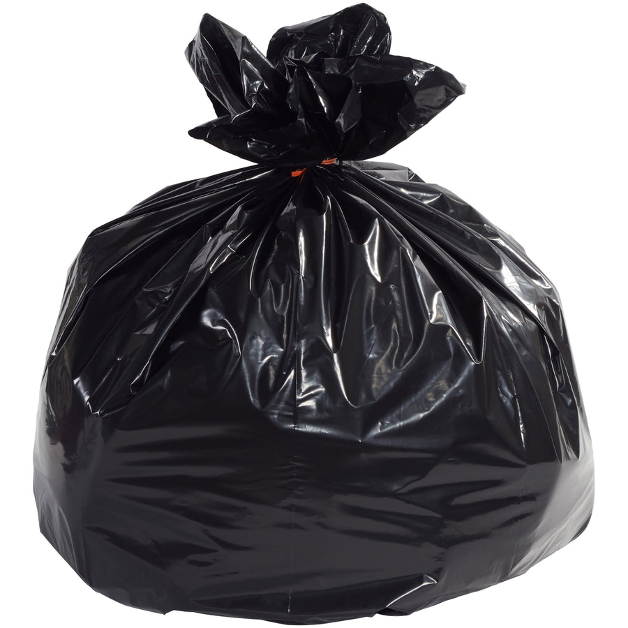 Heavy-duty contractor trash bags built to handle your toughest jobsite cleanup. 40-45 gallon capacity with 3.0 mil linear low density material resists punctures and tears under extreme loads. Buy by the case of 100 and reduce your per-unit cost.