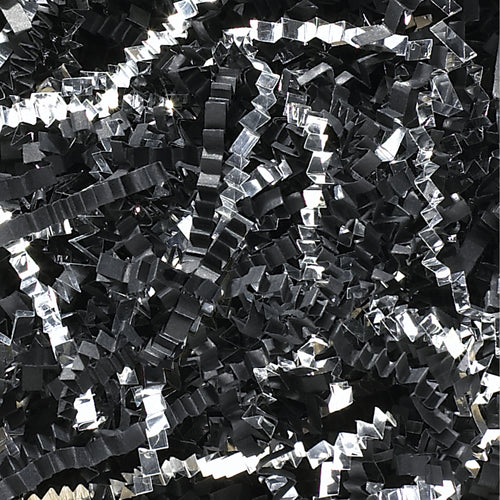 Premium black and silver metallic crinkle paper delivers professional void fill and cushioning protection in a convenient 10 lb case. This two-tone metallic blend combines durability with aesthetic appeal, making it ideal for shipping, gift baskets, and retail packaging. Cost-efficient padding solution that meets shipping compliance standards.