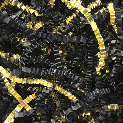 Add professional appeal to shipments with our 10 lb case of black and gold metallic crinkle paper‚a durable, two-tone void fill solution that combines solid black and shiny gold strips. Perfect for retailers and fulfillment centers seeking cost-effective padding that protects products while enhancing unboxing experience. Ships as case of 10 lbs.