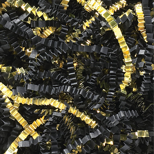 Add professional appeal to shipments with our 10 lb case of black and gold metallic crinkle paper‚a durable, two-tone void fill solution that combines solid black and shiny gold strips. Perfect for retailers and fulfillment centers seeking cost-effective padding that protects products while enhancing unboxing experience. Ships as case of 10 lbs.