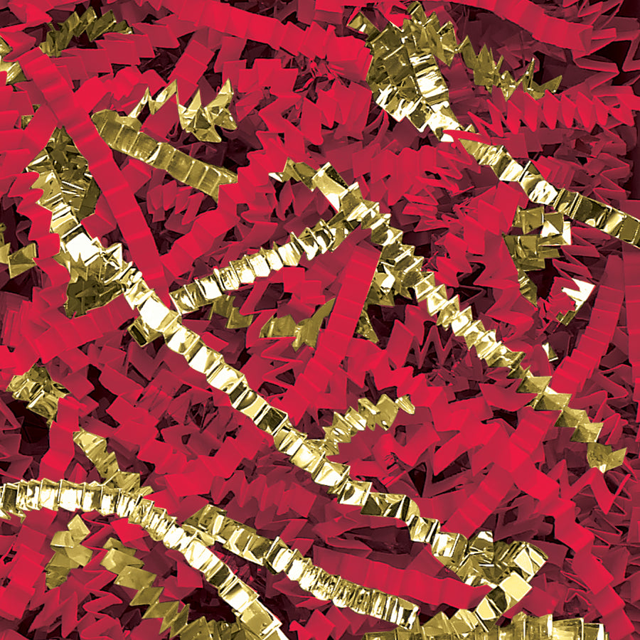 Premium 10 lb metallic crinkle paper blend combining gold and red for two-tone visual appeal and superior cushioning. This shredded packing paper delivers professional void fill protection while meeting shipping compliance standards. Sold by the case‚ideal for high-volume industrial packaging operations.
