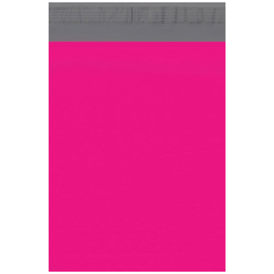 Professional 10x13 pink poly mailers featuring self-seal closure and 2.5 mil puncture-resistant polyethylene construction. Water, tear, and tamper-resistant with high-strength seams that protect contents even when overpacked. Silver interior accepts labels, stamps, and ink perfectly‚sold by the case of 100.