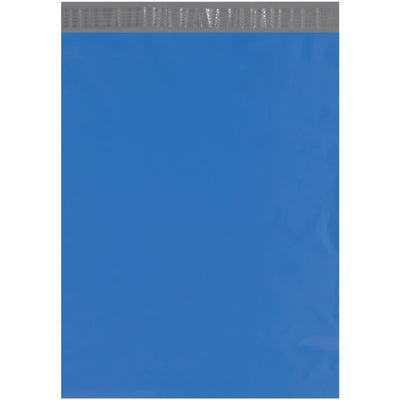 Professional-grade blue poly mailers with self-seal closure and silver interior lining. 19" x 14.5" size, 2.5 mil puncture-resistant polyethylene protects products from moisture, tears, and tampering. Ships in convenient case of 100.