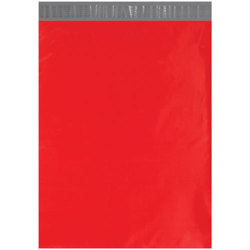 Professional-grade red poly mailers designed for e-commerce brands that demand durability. These 14.5x19 self-seal mailing bags feature 2.5 mil polyethylene construction with waterproof, puncture, and tear-resistant protection. Silver inner lining accepts labels and stamps for premium brand presentation.
