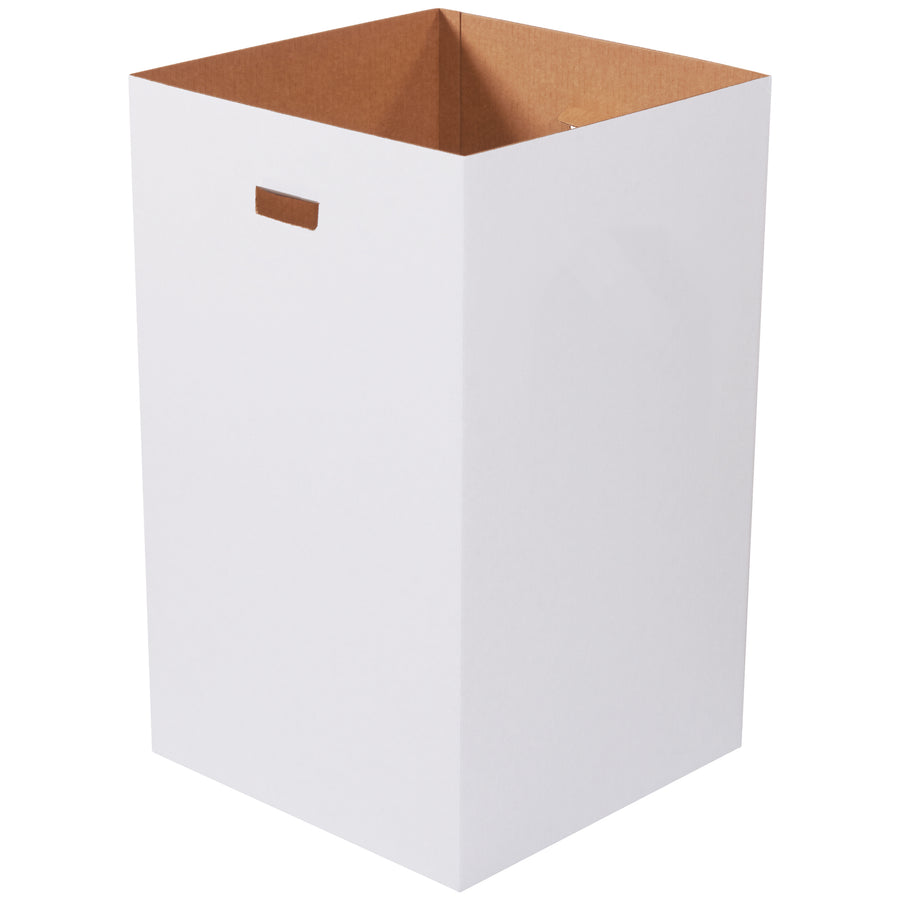 Industrial-grade 40-gallon corrugated trash cans built from 200# ECT-32 singlewall material for superior durability and stacking performance. Self-locking bottom flaps and integrated hand holes enable fast setup and transport. Ships flat in bundles of 10–maximize warehouse space and minimize freight costs.