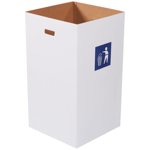 Commercial-grade 50-gallon corrugated waste containers built from 200# ECT-32 singlewall material‚proven durability for high-volume event and facility waste management. Bundle of 10 ships flat to maximize freight efficiency and storage density. Self-locking bottom flaps and ergonomic hand holes accelerate deployment and transport.
