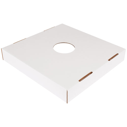 Durable 200#/ECT-32 corrugated trash can lids engineered to contain waste securely while maintaining structural integrity. Fits standard 40 and 50 gallon corrugated bins at 18