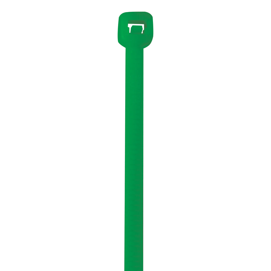 Industrial-grade 11" green cable ties with 50lb nylon construction that lock tight and won't loosen during shipping or storage. Sold as a case of 1000 units for maximum cost efficiency. Perfect for color-coded organization, bundling, and secure packaging compliance.