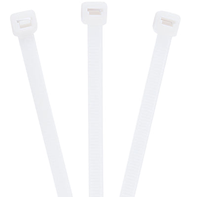 13" permanent cable ties in natural nylon with 120# holding strength. These general-purpose bundling ties won't move or loosen under stress. Ideal for securing cables, wiring, and packages during transit. Sold by the case of 100.