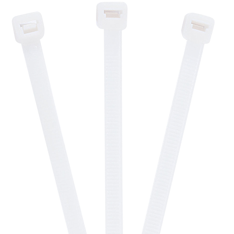 13" permanent cable ties in natural nylon with 120# holding strength. These general-purpose bundling ties won't move or loosen under stress. Ideal for securing cables, wiring, and packages during transit. Sold by the case of 100.
