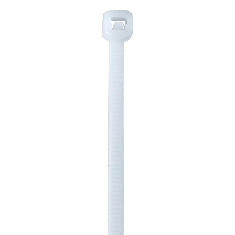 Professional-grade 19" natural nylon cable ties rated for 50lb tensile strength. With permanent locking design that won't move or loosen, these ties deliver reliable cable management and secure bundling for industrial shipping and packaging applications. Case of 500 ties optimizes cost and ensures you're never without inventory.