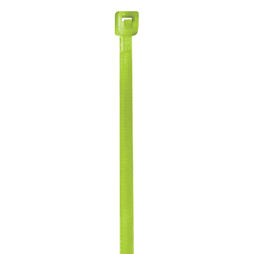 Heavy-duty 18lb nylon cable ties in high-visibility fluorescent green. 4