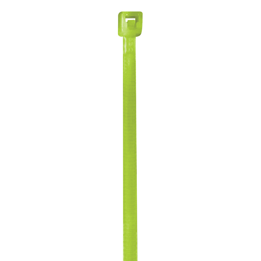 Heavy-duty 18lb nylon cable ties in high-visibility fluorescent green. 4" length with permanent lock-tight design that will not move or loosen during transit or storage. Ships in case of 1,000 ties–the ideal bulk solution for industrial packaging, shipping compliance, and equipment bundling operations.