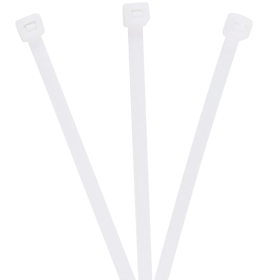 Industrial-grade 9" natural nylon cable ties with 50# holding strength that won't move or loosen during transit. 6.6 nylon construction ensures durability for bundling, shipping, and general-purpose packaging applications. Sold by the case of 1,000 ties for maximum value and compliance.