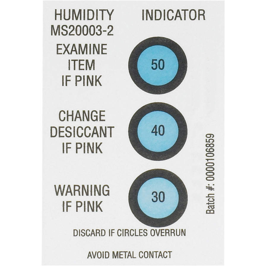 Track humidity in real-time with these compact 3" x 2" paper humidity indicators. Color changes from blue to pink as moisture levels increase across 30-40-50% thresholds. Case of 125 units ensures consistent monitoring across your entire shipping operation.