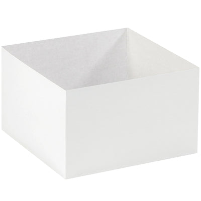 Premium 10x10x6 white chipboard box bottoms deliver upscale presentation for retail and gifting. Ships flat and folds quickly–case of 50 units ready to pair with compatible rigid lids. High-gloss finish with white interior maximizes visual impact while keeping costs efficient.