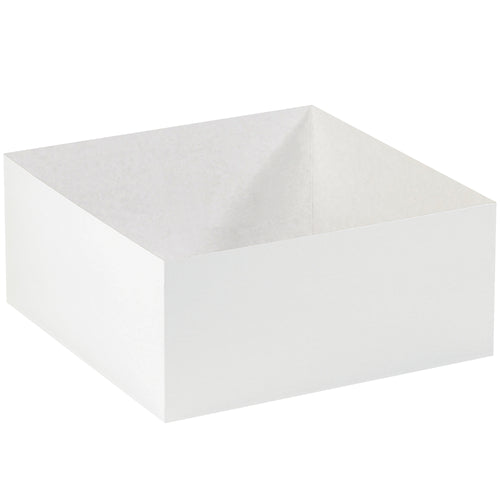 Premium white chipboard carton bottoms deliver upscale gift box presentation with practical flat-ship design. High-gloss finish and white interior enhance product appeal. Case includes 50 14x14x6 boxes that fold together in seconds‚no assembly delays.