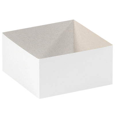 Professional-grade 6" x 6" x 3" white chipboard gift box bottoms deliver upscale presentation with minimal handling time. High-wall construction ships flat and assembles quickly–50 units per case. Pairs seamlessly with rigid lids (sold separately) for complete retail packaging solutions.