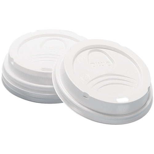 Dixie¬Æ PerfecTouch¬Æ white paper cup lids for 8 oz insulated cups deliver spill-resistant protection with a domed design that accommodates toppings. Each case includes 1,000 lids with sip-through holes and condiment identifiers for streamlined beverage service. Cost-efficient bulk packaging ideal for offices, break rooms, and on-the-go beverage programs.