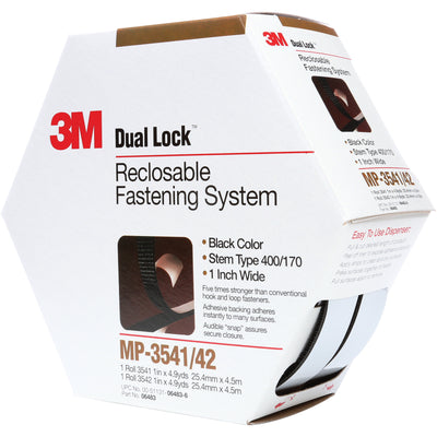Heavy-duty 3M Dual Lock fasteners deliver hundreds of reusable closures without permanent bonding. Each case includes 5 packs of 1" x 15' black plastic hook & loop tape with rubber-based adhesive, ideal for securing items on low-surface-energy materials. Rated to 120¬∞F for reliable performance in demanding industrial environments.