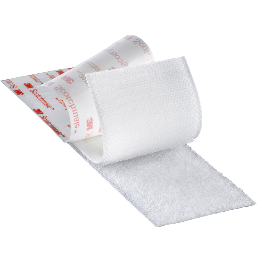 Scotchmate‚Ñ¢ hook and loop tape delivers quick, secure fastening for packing line operations. This 150-foot roll features high-performance acrylic adhesive that bonds reliably to paint, metal, glass, sealed wood, and plastics. UV-resistant construction ensures durability in outdoor and indoor warehouse environments.