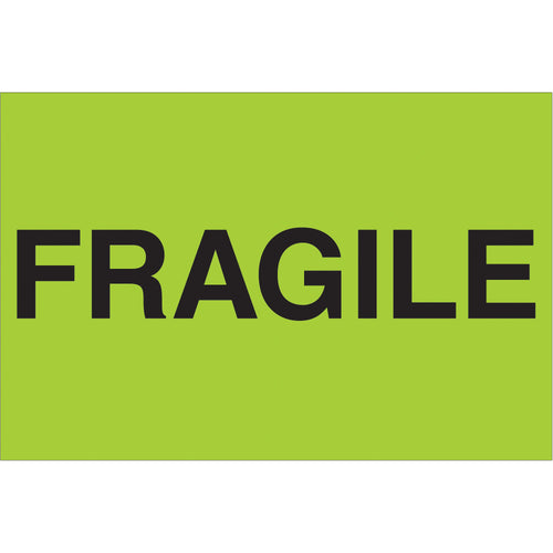 High-visibility fluorescent green fragile shipping labels that command attention in any warehouse or distribution center. These 2