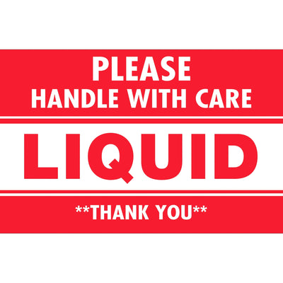 3x5 Handle With Care Liquid Labels Semi-Gloss Paper 500/Roll DL1061 - alias listing