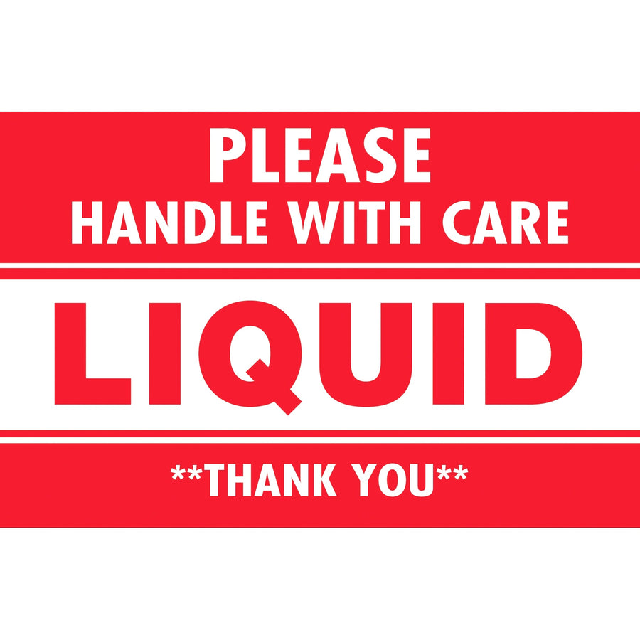 3x5 Handle With Care Liquid Labels Semi-Gloss Paper 500/Roll DL1061 - alias listing