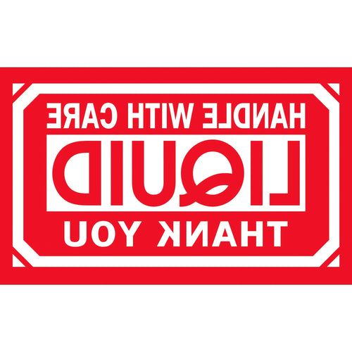 3x5 Red/White Handle With Care Liquid Labels Semi-Gloss 500/Roll DL1064 - alias listing