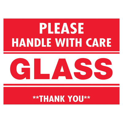 2x3 Red/White Glass Handle With Care Labels Semi-Gloss 500/Roll DL1065 - alias listing