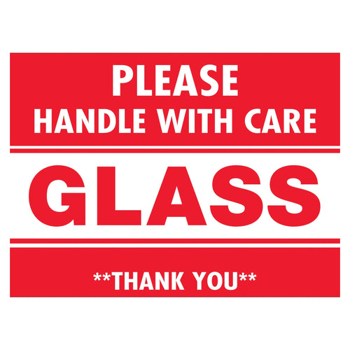 2x3 Red/White Glass Handle With Care Labels Semi-Gloss 500/Roll DL1065 - alias listing
