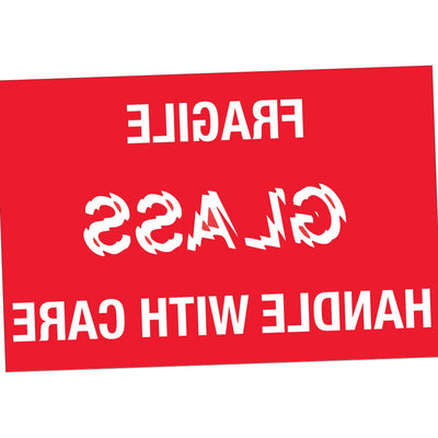 2x3 Red/White Fragile Glass Handle Care Labels Semi-Gloss 500/Roll DL1066 - alias listing