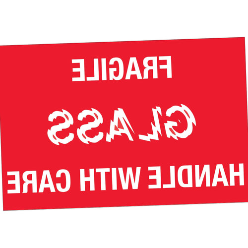 2x3 Red/White Fragile Glass Handle Care Labels Semi-Gloss 500/Roll DL1066 - alias listing