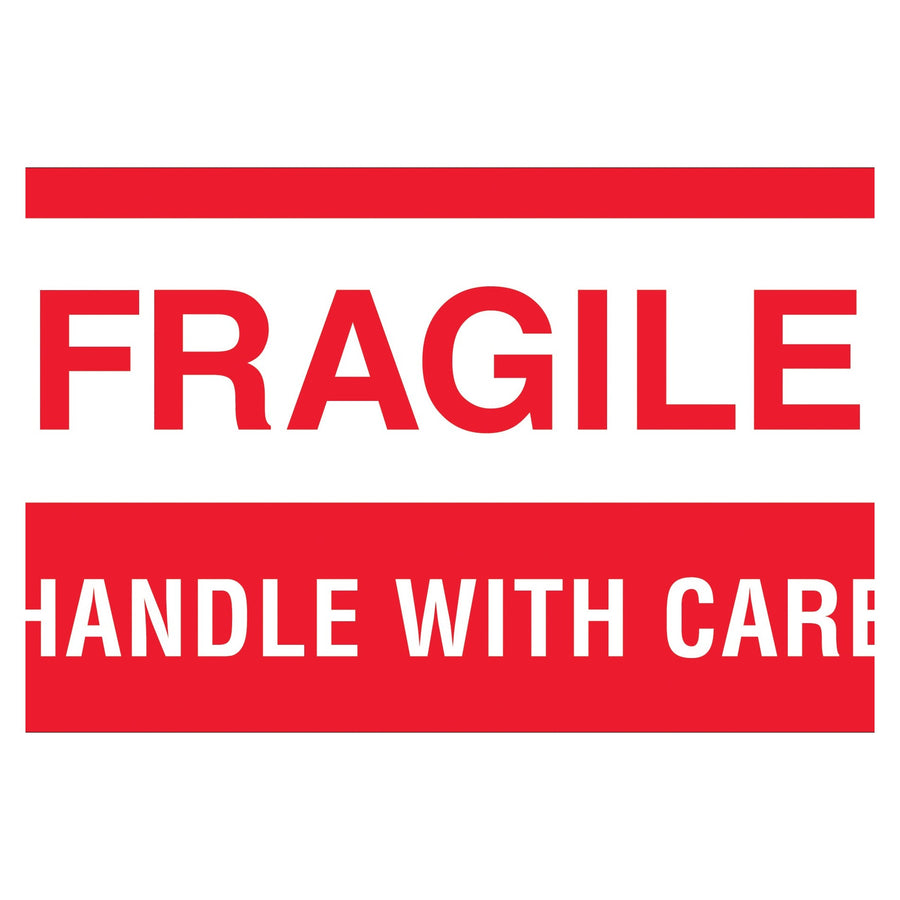 3x5 Fragile Handle With Care Labels Semi-Gloss 500/Roll DL1070 - alias listing