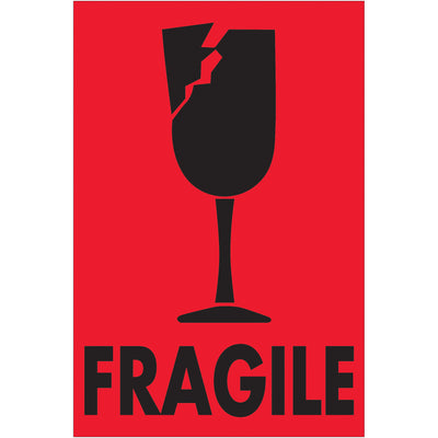 Get immediate carrier attention with these bright fluorescent red fragile labels. Each 2x3" semi-gloss label features bold black text and high visibility to prevent mishandling. Pack of 500 labels per roll‚perfect for shipping coordinators managing high-volume fragile items.